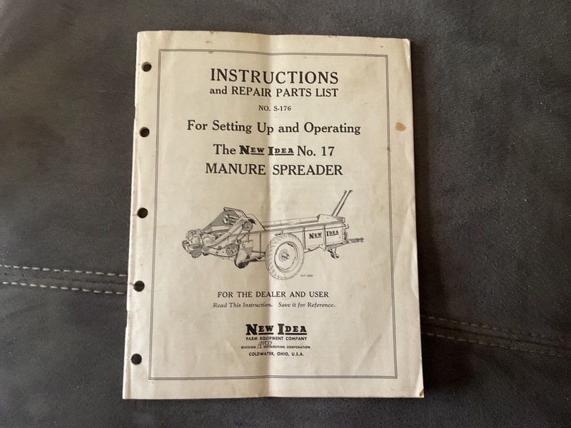 Vintage New Idea NO. 17 Manure Spreader Repair Parts List