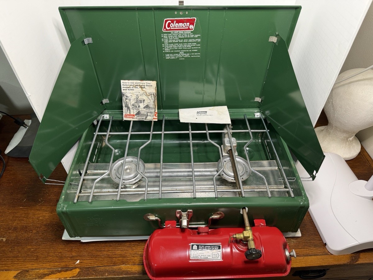 Vintage 1979 Coleman Model 413G Dual Two Burner Green Gas