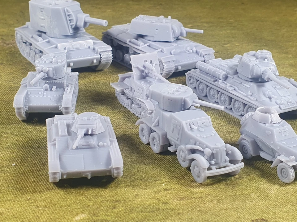 Resin 3D printed 15mm (1/100) WW2 Russian tanks and Vehicles for Flames of War