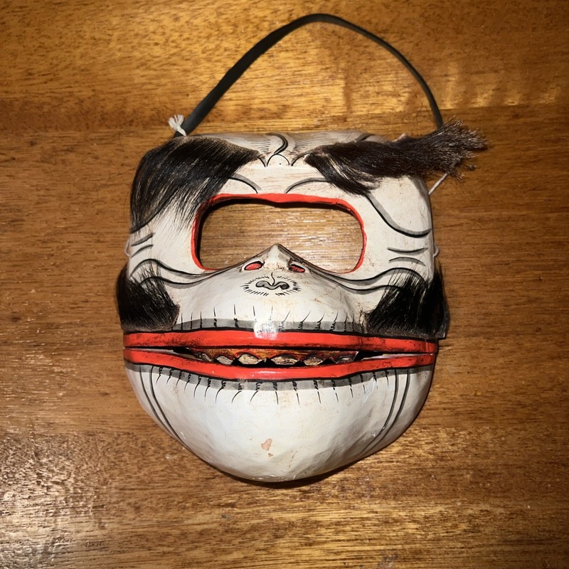 Wooden Hand Carved Monkey Mask Hair Fur Painted Teeth Articulating Vtg *See