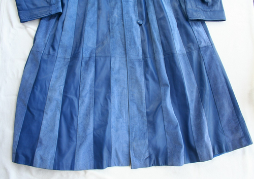 VTG BLUE STRIPED TRENCH COAT SUEDE LEATHER WOMENS JACKET ROCKSTAR STAGE GEAR ITA - Picture 4 of 21
