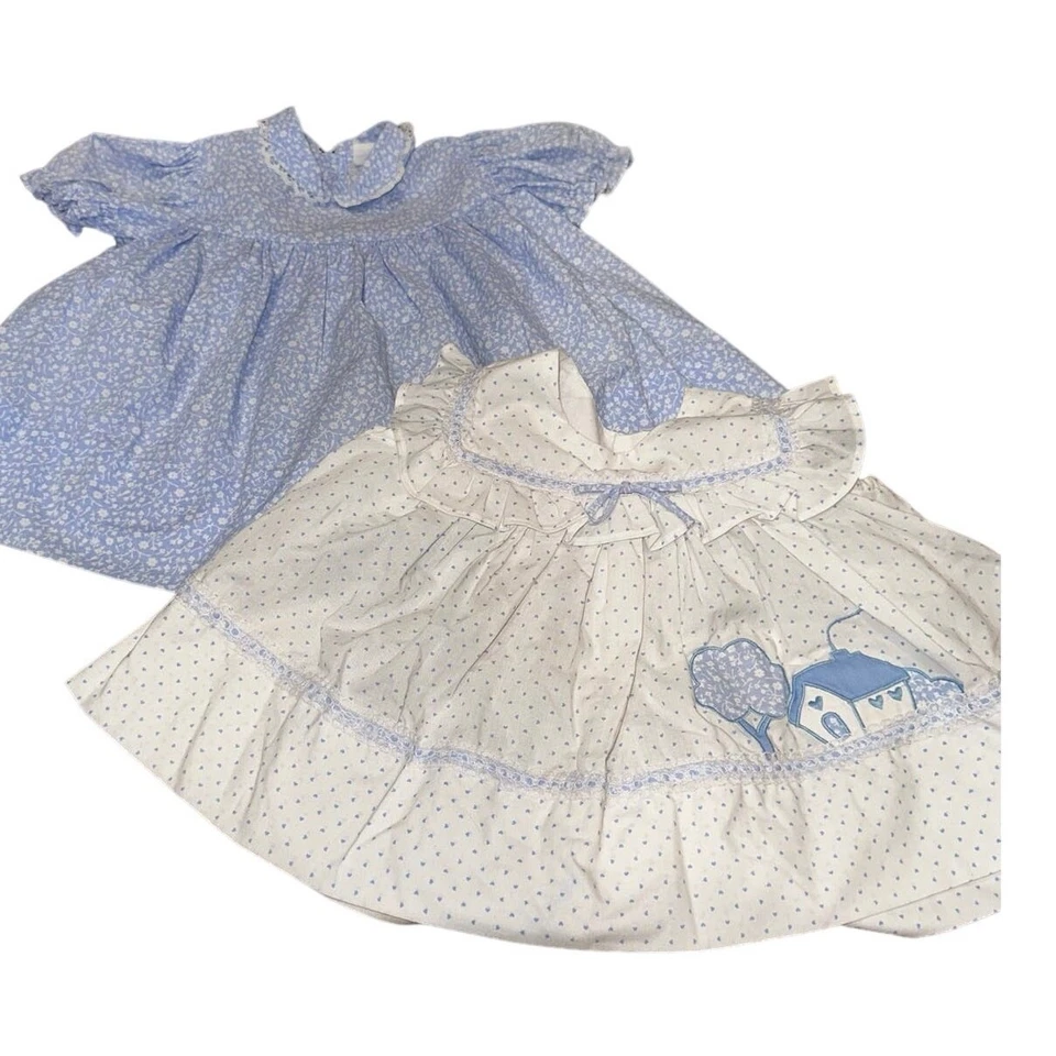 Vestido Mayfair Vintage 18m COTTAGE Floral Azul/Blanco Delantal, Cuello Peter Pan Foto 4 de 4