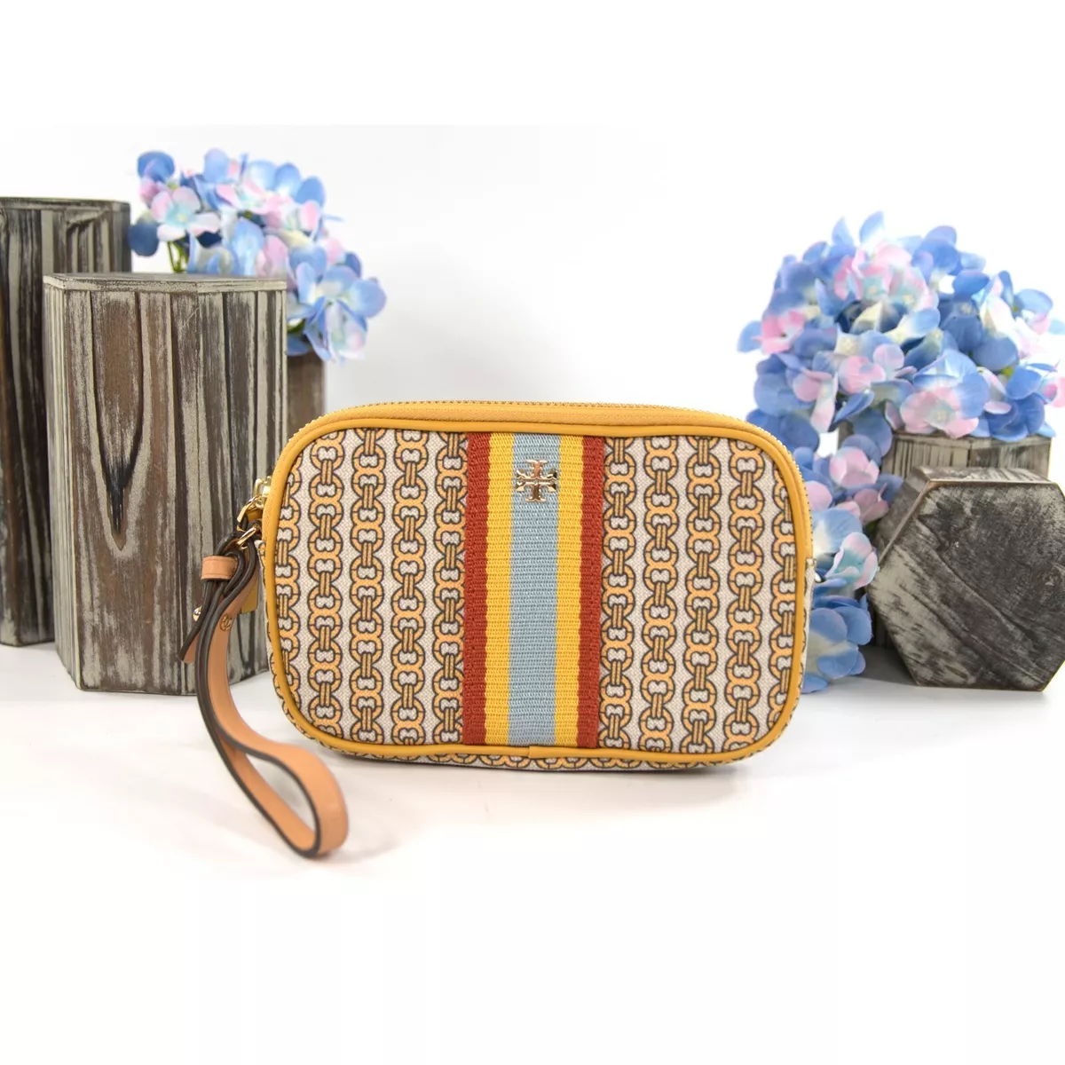 Tory Burch Gemini Link Coated Canvas Leather Large Wristlet NWT eBay