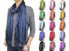 Solid Shiny Candy Color Fringe Cotton Silk Scarf Wrap Shawl Classic Fashion