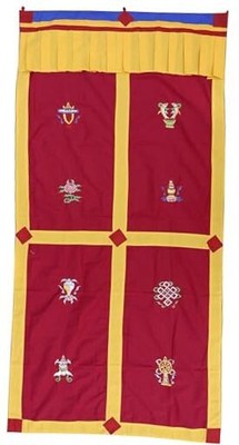 Traditional Tibetan Buddhist Door Curtain I 8 Auspicious Symbols Wall Hanging 