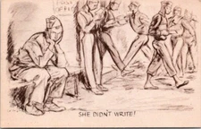 WWII Army Sad Soldier She Didn't Write A/S William Morgan Art postcard BQ5