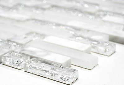 Mosaique de verre baguettes acier inoxydable argent blanc - 87-0102 - Mosaikfliesen - Glasmosaik - Keramikmosaik