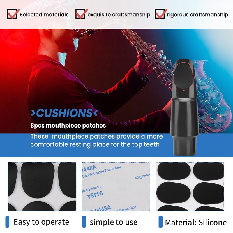 8pcs Alto/Tenor Saxophone Sax Mouthpiece Patches Pads Cushions Black
