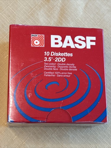 BASF 2DD 3.5" Two Sided Double Density Floppy Disks 10 Pack. Factory Sealed.