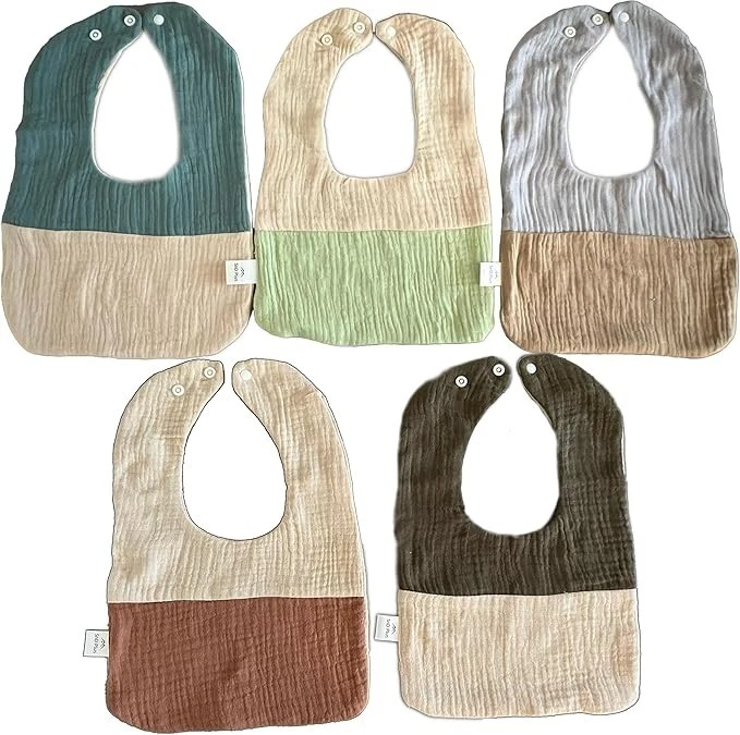 Муслиновые нагрудники 2 слоя хлопок треугольник двусторонние детские нагрудники упаковка 5 шт. регулируемая защелка - Изображение 4 из 4