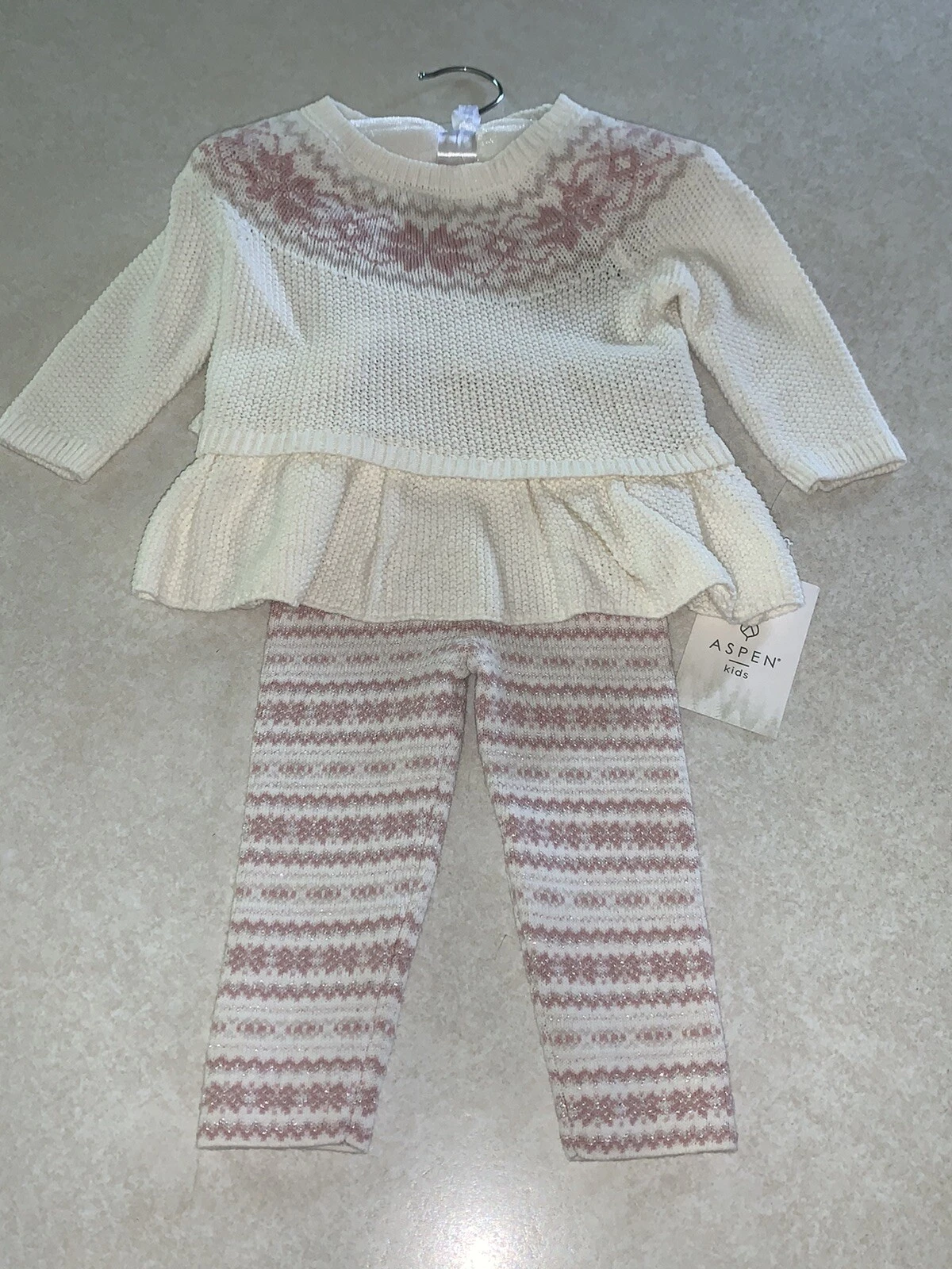 Aspen Kids Baby Girls Outfit 2 Piece Sweater Pants Outfit Fair Isle 3-6 Months