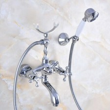 Polished Chrome Clawfoot Bathroom Bathtub Faucet Handheld Shower Mixer Tap