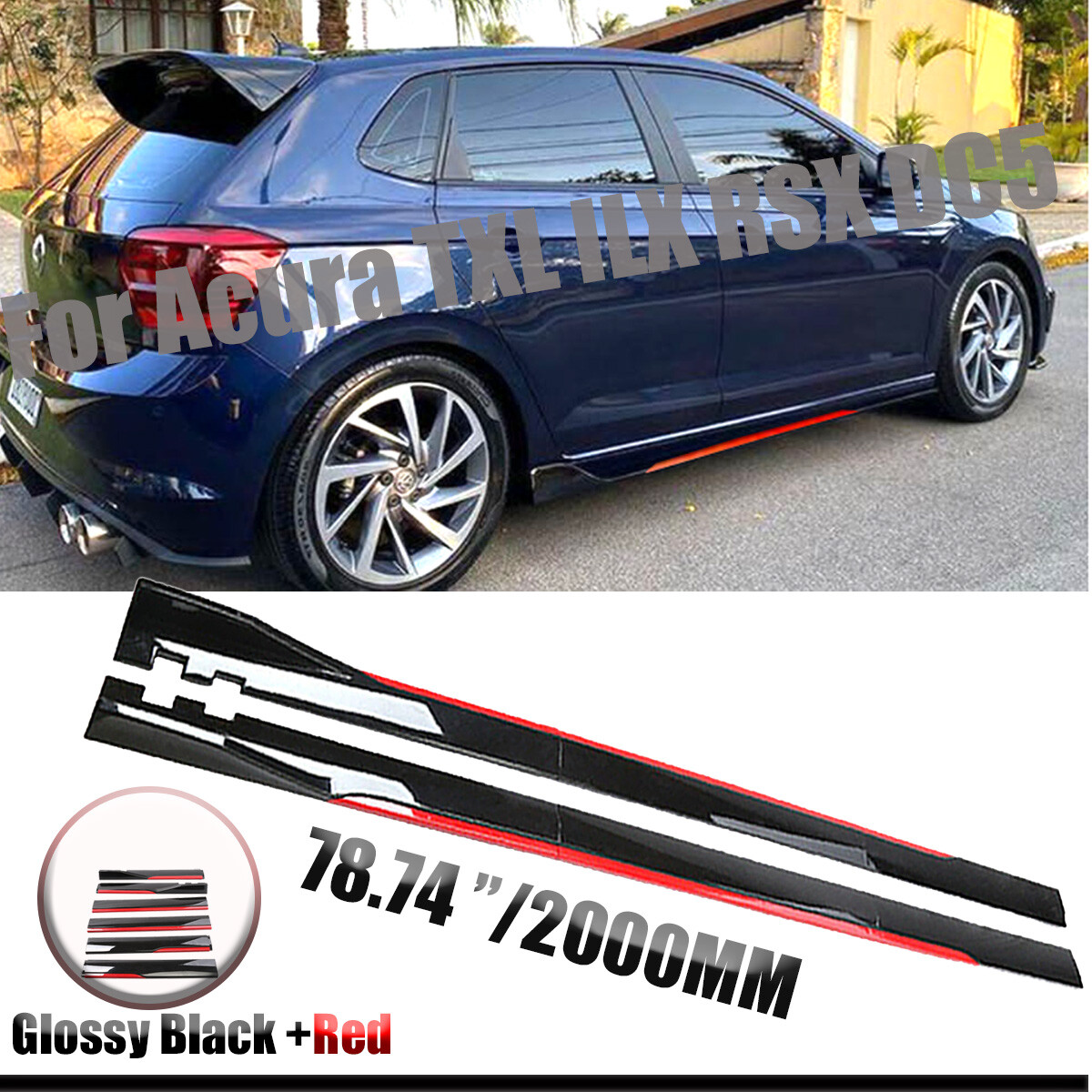 For VW Polo AW MK6 MK5 Red Side Skirt Extension Body Kit Lip