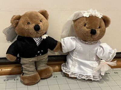 Vtg 1985 Dakin Bride And Groom Brown Teddy Bear Plush Stuffed Animal Toy 7'' Tall