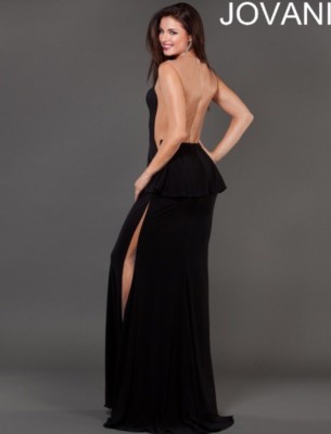 Jovani 73539 Backless Illusion Long Jersey Evening Dress w Peplum in Black Size0 | eBay Jovani 73539 Backless Illusion Long Jersey Evening Dress w Peplum in Black Size0 | eBay