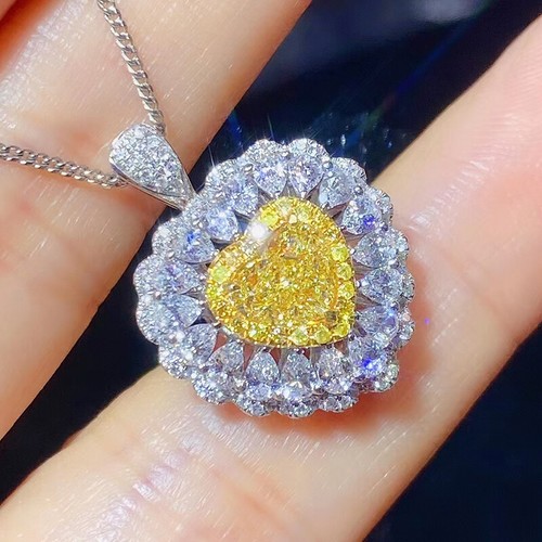 European Love Heart Yellow Citrine Topaz Gems Silver Charm Women Girl Necklace - Picture 2 of 6