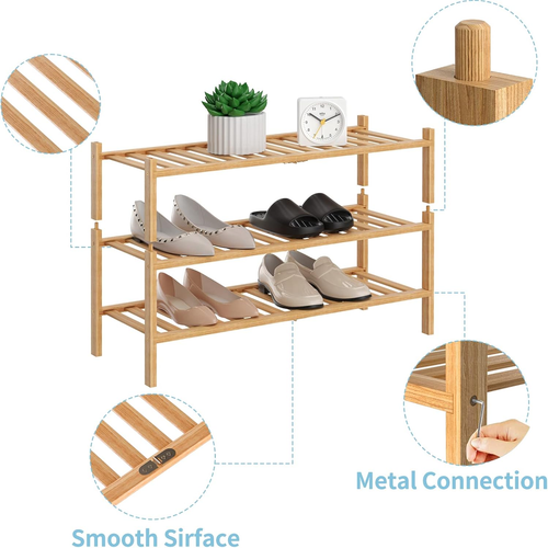 3 Ebenen Bambus Schuhregal für Schrank freistehend Holz Schuhregal Aufbewahrung Organisation - Bild 4 von 6