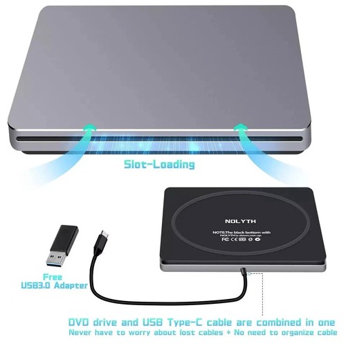 External DVD Drive USB C SuperDrive for Apple, Slot-in CD Drive for Mac, Port... - Afbeelding 2 van 5