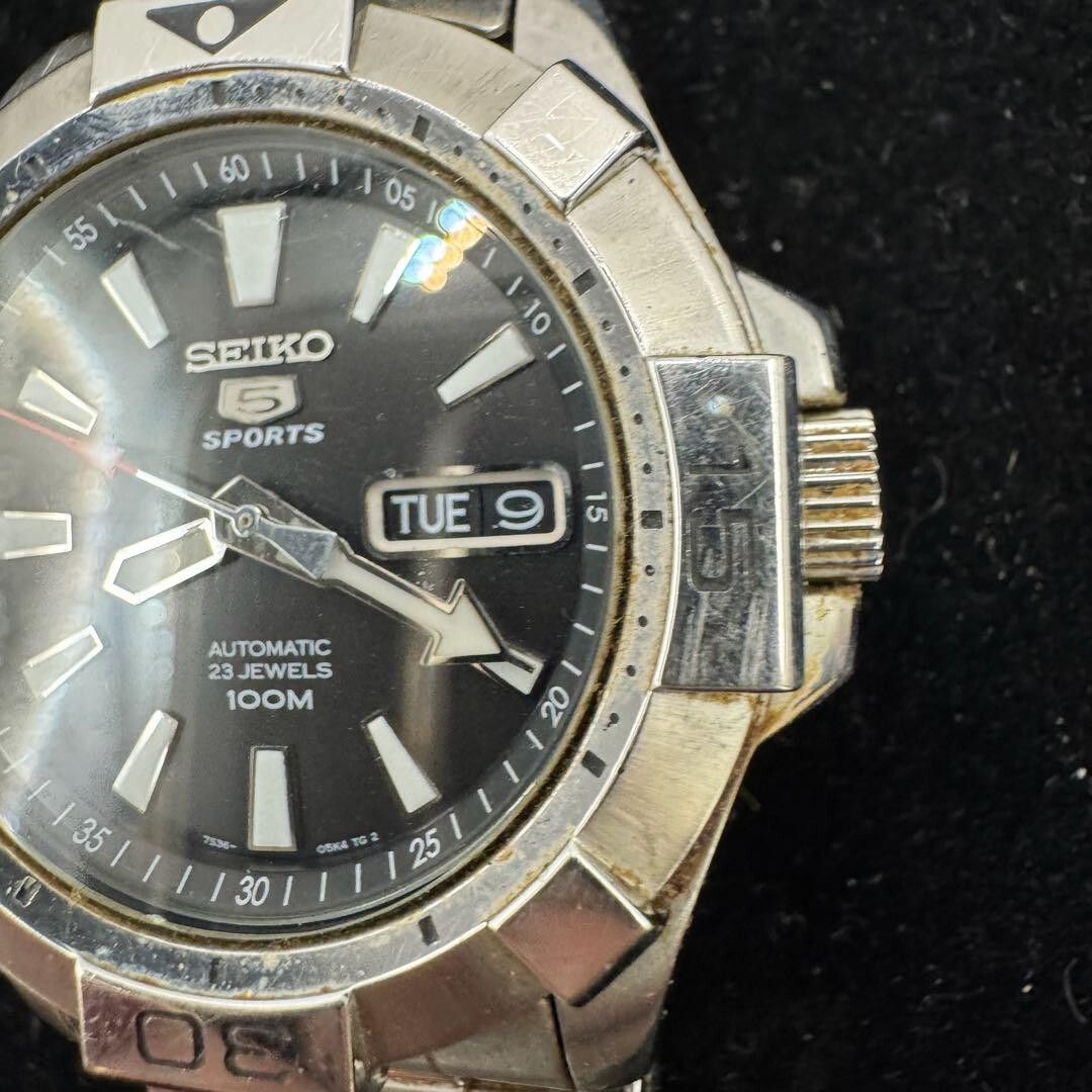 [鑑定済] SEIKO 5SPORTS 100M 23石　7S36-04B0 SEIKO 5 Sports 7S36-04B0 AutomaticMen's Watch Vintage Free