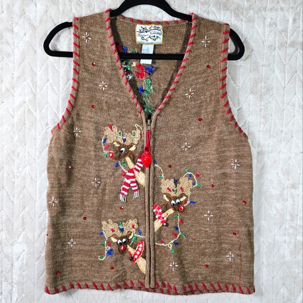 VTG Heirloom Collectibles Reindeer Holiday Sweater Vest Womens S Festive Kitschy
