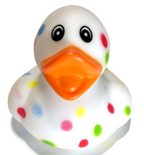 FREE SHIP - WHITE CONFETTI SPOTTED DOTS CRUISING RUBBER DUCK COLLECTIBLE 2"