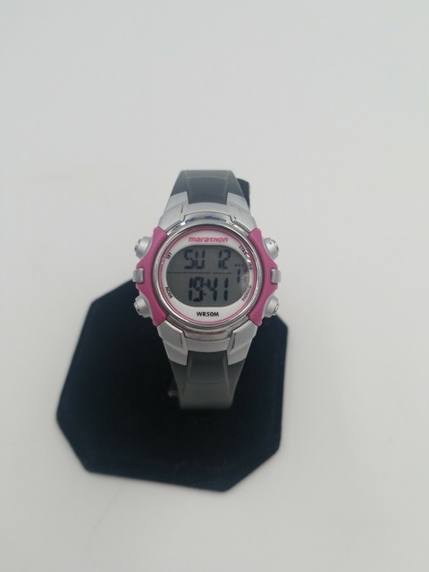Timex Women's Marathon T5K646 Watch Silver/Pink Face and Grey Band WR-50m | eBay