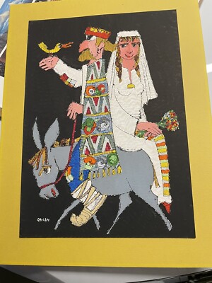 THE BRIDE Donkey Ride, ORIGINAL TEMPERA PAINTING on paper 14x20 by Jovan Obican