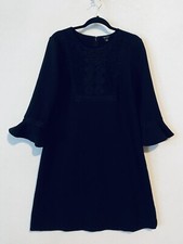 Ann Taylor Dress Womens 10 Black 3/4 Bell Sleeve Lace Yoke Mini Shift Classic