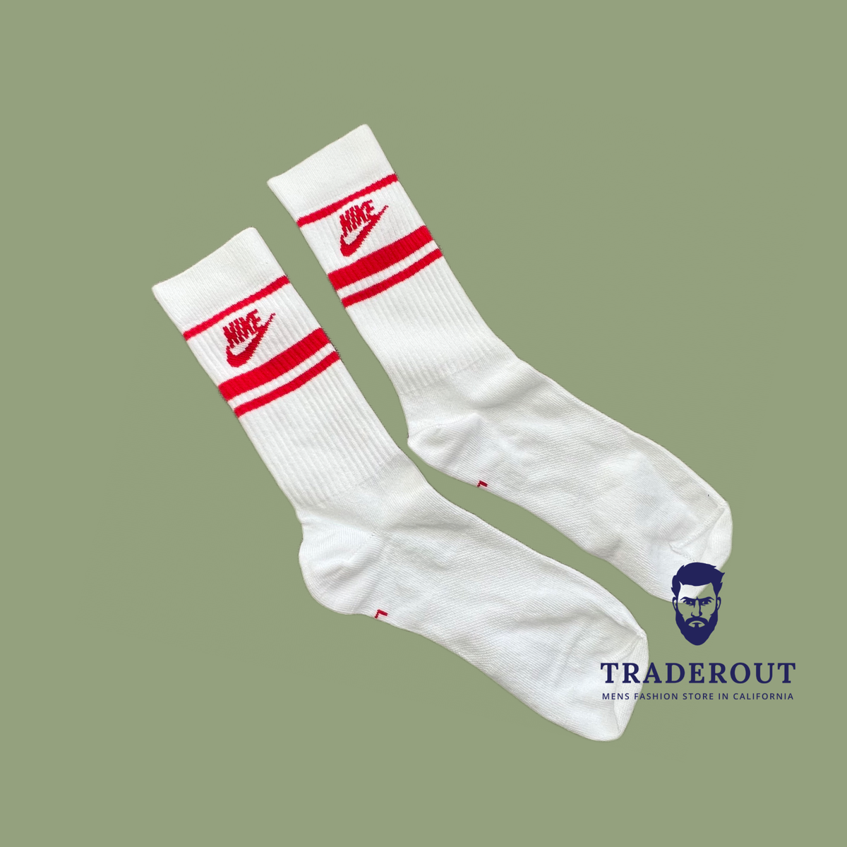 white nike socks with red check