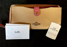 COACH Pink Taupe Colorblock Crossgrain Leather Multi Function Zip Wallet $275