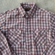 Vtg 80s Sears Workwear Plaid Button Down Collared Shirt MD Flannel Thumbs Up