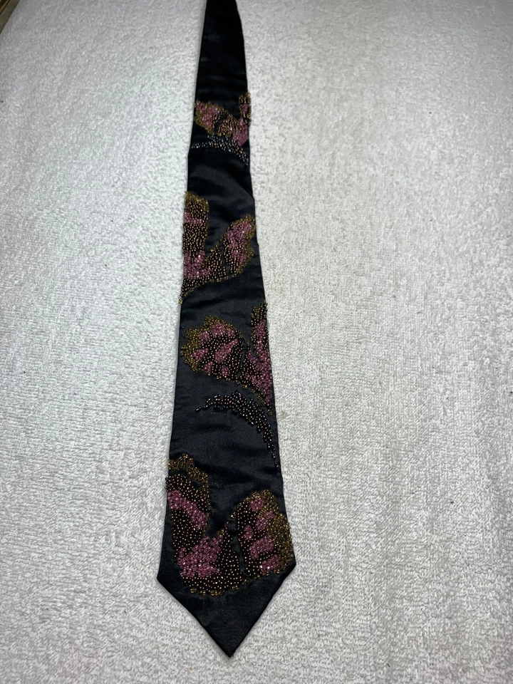 CORBATA SWEENEY VINTAGE NIÑOS AÑOS 40-70 MODA DIVERTIDA NEGRA CON CUENTAS ARTE 2,75X 53 Foto 2 de 4