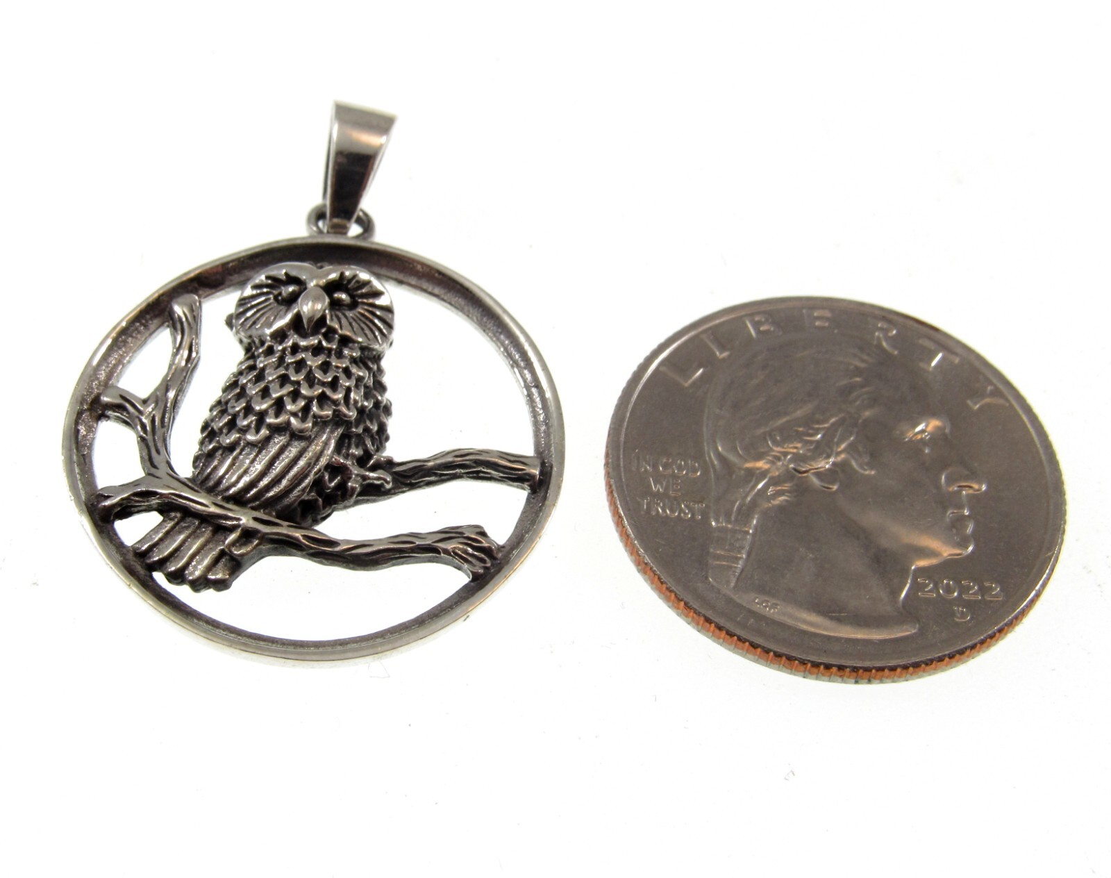 Solid 925 Sterling Silver Owl Perched on Branches Pendant, Forest Nature Jewelry