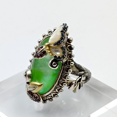 Barbara Bixby Sterling 925 18K Gold Gemstones Butterfly Garden Pond Ring Sz 5