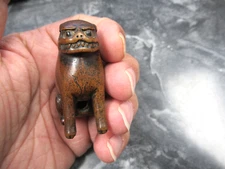 19c Edo Meiji Fine Wood Netsuke Grinning Folky Whimsical Tiger Inro Sagemono