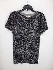 Ann Taylor Loft Dress Womens Small Black Gray Animal Print Short Sleeve Sheath