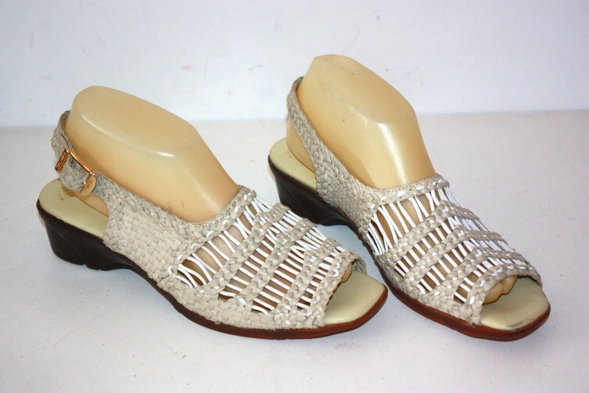 ARCUS Sandales Vintage Cuir Tressé Beige Blanc Taille 38 D TBE