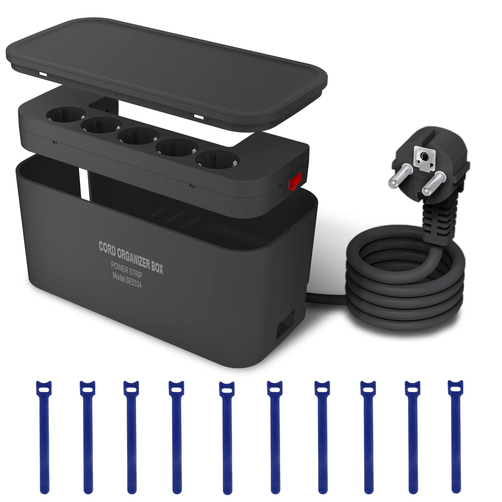 Ciabatta Multipresa USB con Scatola Porta Cavi, Presa Multipla 5 Prese con 3 USB