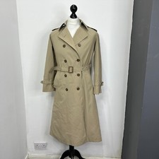 Canda Women's Trench Coat Jacket Light Beige Check Lining Size 12 Belted Vgc