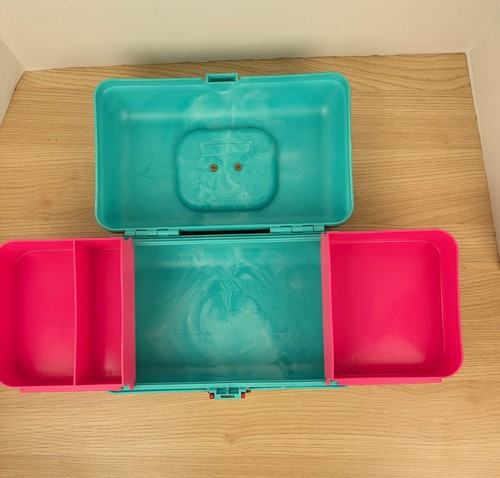 Vintage Caboodles of California Teal & Pink Makeup Box Case Model #2602 Made USA - Picture 8 of 9