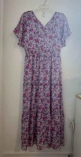 Rabbit Rabbit Designs Kleid Damen 18 Lila Rosa Blumen S/S Maxi Boho Fee - Bild 5 von 11