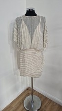 ASOS Beaded Dress Ivory Size 14 Drop Waist Open Back Kimono Sleeve