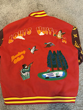 Louis Vuitton Red Wool Varsity Jacket Snap Front Logo Embroidered Pockets 48