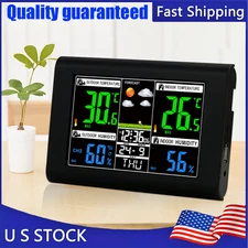 Wireless Indoor & Outdoor Weather Station Clock Calendar Digital LCD Thermometer