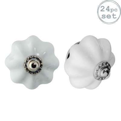 24x Weiß Block 4.5cm Blumen Keramik Schubladenknöpfe Kabinett Schrank Türgriffe