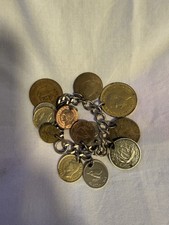 Vintage Coin Charm Bracelet World Coins Chunk...
