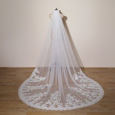 Curling Flower Stems and Leaves Lace Wedding Veil Pure Long Veil Handmade Veil