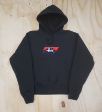 Stussy Double Stripe Embroidered Crewneck Hoodie Black Men's Size L