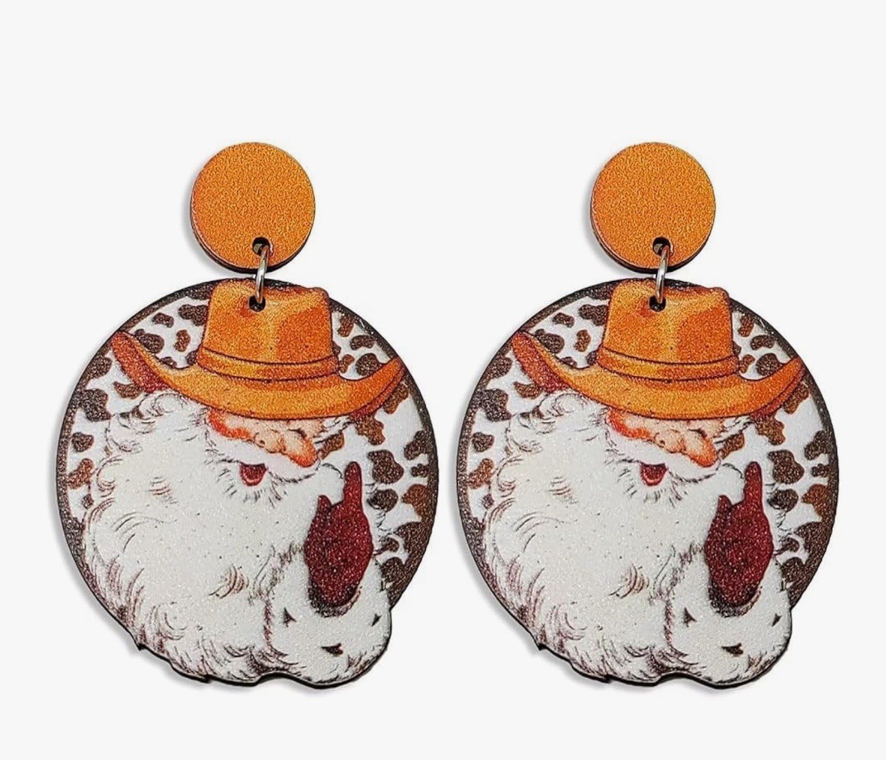 Todu Tema Navidad Madera Gota Pendientes Sombrero Vaquero Papá Noel De Colección