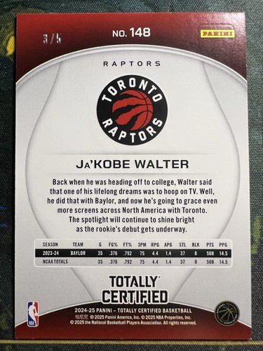 2024-25 Totally Certified Ka'KOBE WALTER #172 (RC) Green 3/5 SSP Celtics - Picture 2 of 2